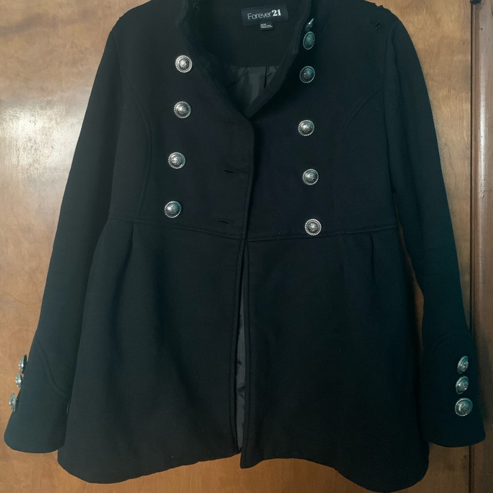 BLACK PEPLUM JACKET WITH SILVER BUTTONS